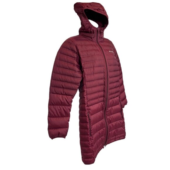 Columbia Women's Lake 22 Down Burgundy Long Hooded Full Zip Jacket Sz Medium / M - Picture 1 of 12